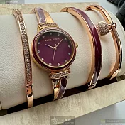 ANNE KLEIN安妮克萊恩精品錶,編號：AN00200,26mm圓形玫瑰金精鋼錶殼桃紅色錶盤合金玫瑰金色錶帶