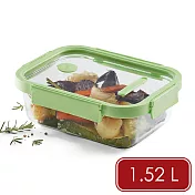 《LEKUE》長方可微波玻璃密封保鮮盒(嫩綠1.52L) | 可微波便當盒 收納盒 環保餐盒