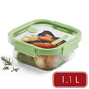《LEKUE》方形可微波玻璃密封保鮮盒(嫩綠1.1L) | 可微波便當盒 收納盒 環保餐盒