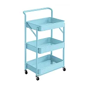 【收納職人】日式簡約多功能免組裝可折疊三層收納推車_5色任選 藍色