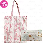 CLARINS 克蘭詩 好嗨海馬手提包(粉)+風和鳥鳴化妝包(公司貨)