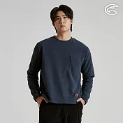 ADISI 男Hollow環保紗保暖快乾圓領上衣 AL2521074 ｜山形刷毛 速乾 吸濕排汗 L 深藍