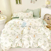 《DUYAN 竹漾》台灣製 精梳純棉雙人床包三件組 / 春日萌兔