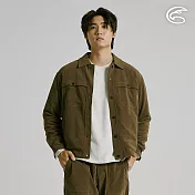 ADISI 男燈芯絨超撥雙層保暖外套 AJ2521067 ｜內裡毛網 防潑水 環保紗 襯衫外套 M 橄綠