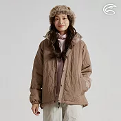 ADISI SMAWARM海洋溫控超撥水絎縫外套(男女可共穿) AJ2521054｜防潑水 蚵技棉 抗靜電 保暖外套 可收納帽 S 灰褐