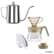HARIO 01咖啡濾杯壺組加不鏽鋼手沖壺 透明咖啡