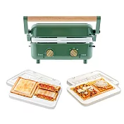 MATURE美萃 早餐組夾心陶瓷爐-深茉綠 含主機+三明治烤盤+鬆餅烤盤