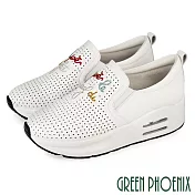 【GREEN PHOENIX】女 休閒鞋 氣墊鞋 懶人鞋 厚底 水鑽 彈力 紓壓 輕量 彩鑽 EU35 白色