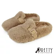 【Pretty】女 穆勒鞋 拖鞋 毛毛拖鞋 保暖拖鞋 室內拖鞋 絨毛 鋪毛 EU36 卡其色