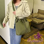 【iSPurple】優雅知性*素面單肩抽繩綁帶水桶包/綠 綠