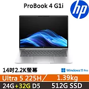 ★記憶體升級★HP ProBook 4 G1i 14吋 商用AI筆電 三年保固 Ultra 5 225H/24G+32G/512G SSD/W11P