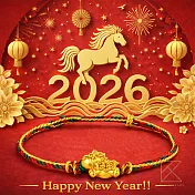 【TLH】黃金墜編織手繩 純金999 HORSE發生 約重0.08錢±0.02 隨機贈送馬年御守 (馬年 過年 送禮)