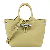 LONGCHAMP LE ROSEAU系列金屬竹節粒面牛皮手提/斜背兩用包(迷你) 開心果綠