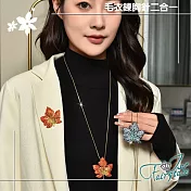 【伊飾童話】金紅楓葉 水鑽二合一胸針蛇紋長項鍊 金紅楓葉