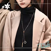 【伊飾童話】雙面四葉草 日韓流蘇伸縮長鍊/玫瑰金 雙面四葉草