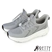 【Pretty】男 運動鞋 休閒鞋 健走鞋 輕量 透氣 厚底 彈力束帶 EU40 灰色