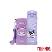 【THERMOS膳魔師】不銹鋼真空兩用保冷瓶470ml(F4021CFKU-PL)_酷洛米 (內附造型絨毛背帶)