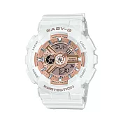 CASIO BABY-G野性之美休閒運動雙顯腕錶-白+玫瑰金-BA-110X-7A1