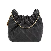 TORY BURCH Fleming Hobo 縫線納帕皮革手提/斜背迷你二用包 (黑色)