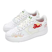Nike 休閒鞋 Air Force 1 LE GS 大童 女鞋 白米紅 CNY 馬年 IQ1133-111 23cm WHITE/BEIGE
