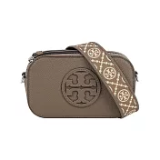 TORY BURCH Miller 荔枝紋雙拉鍊迷你相機包 (蘑菇棕)