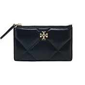 TORY BURCH KIRA 菱格紋絎縫拉鍊卡片零錢包- 黑