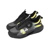 Fila 慢跑鞋 J425A 中大童 小朋友 黑 黃 拼接 旋鈕 斐樂 運動鞋 2J425A091 19cm BLACK/YELLOW