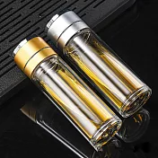 CS22 雙層玻璃茶水分離按壓杯(500ml) 香檳金