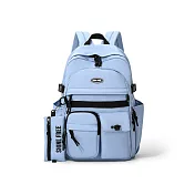 【E.dot】超值2入組休閒旅行學生風多袋雙肩背包(書包) 藍色