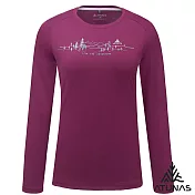 【ATUNAS 歐都納】女款循環抑菌長袖排汗T恤/圖T/大尺碼A1TSHH02WC- XL 酒紅