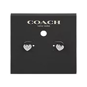 COACH 圓形水鑽Logo 愛心造型針式耳環 (銀色)