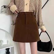 BJ COLLECTION 日系純色燈芯絨布防走光內裡傘擺短裙BJC40051咖啡色 FREE 咖啡色