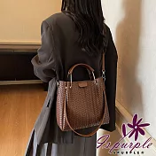 【iSPurple】百搭通勤 仿皮編織壓紋復古托特包/顏色可選 棕色