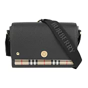 BURBERRY Vintage 格紋及皮革翻蓋斜背包 (黑色)