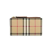 BURBERRY 格紋及小牛皮釦式二折中夾 (經典米色/石楠木棕)