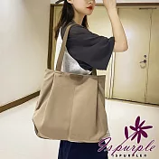 【iSPurple】簡約純色 尼龍大容量單肩托特包/卡其 卡其