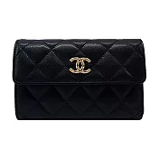 CHANEL 香奈兒 經典雙C牛皮三折中夾- 黑金logo