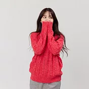 好我_Rita圓領麻花套頭針織毛衣 FREE 紅