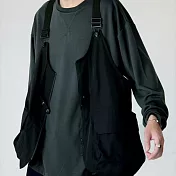 日本Antiqua｜復古三角插片領｜長袖T恤｜優雅迷人不易起皺｜包色基本款｜單穿疊穿男女適用 ZA-00123 FREE 碳黑