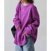 日本Antiqua｜領口三角增添精緻｜長袖T恤｜全棉華夫格紋不易起皺｜實穿包色基本款｜男女適用 M-L 粉紫色Regular