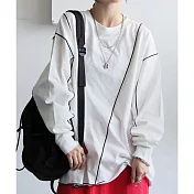 日本Antiqua｜柔和配色不規則縫線｜長袖T恤｜全棉自然不無聊好搭配｜實穿包色基本款 FREE 白色