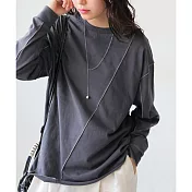 日本Antiqua｜柔和配色不規則縫線｜長袖T恤｜全棉自然不無聊好搭配｜實穿包色基本款 FREE 深灰