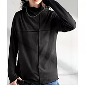 日本Antiqua｜菁英高智薄紗高領｜長袖T恤｜隨機皺褶單穿疊穿好搭配｜實穿包色基本款 FREE 黑色