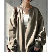 日本Antiqua｜刷毛大V領｜長袖T恤｜俐落臉部線條疊穿好搭配｜實穿包色基本款 FREE 棕灰