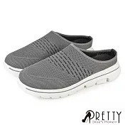 【Pretty】男 穆勒鞋 拖鞋 包頭拖鞋 懶人拖鞋 半拖鞋 前包後空 寬楦 輕量 透氣 網布 飛織 JP25.5 灰色