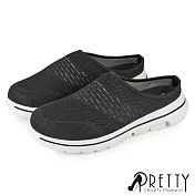 【Pretty】男 穆勒鞋 拖鞋 包頭拖鞋 懶人拖鞋 半拖鞋 前包後空 寬楦 輕量 透氣 網布 飛織 JP25.5 黑色