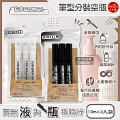 (2袋6入任選超值組)日本SLOWER-Stint多用途便攜式筆型隨身噴霧分裝空瓶10mlx3入/袋(萬用噴瓶旅行組,可重複使用按壓密封瓶,液體填充管) SLW267黑*1+ SLW268白*1