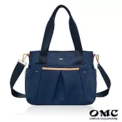【OMC】抓皺流線型側背兩用通勤托特包(藏青)