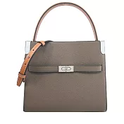 TORY BURCH LEE RADZIWILL 撞色荔枝紋手提/斜背兩用包(小)- 橡木灰