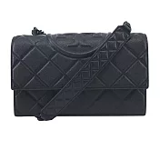 TORY BURCH Fleming 菱格紋鏈帶斜背包(小)- 黑色